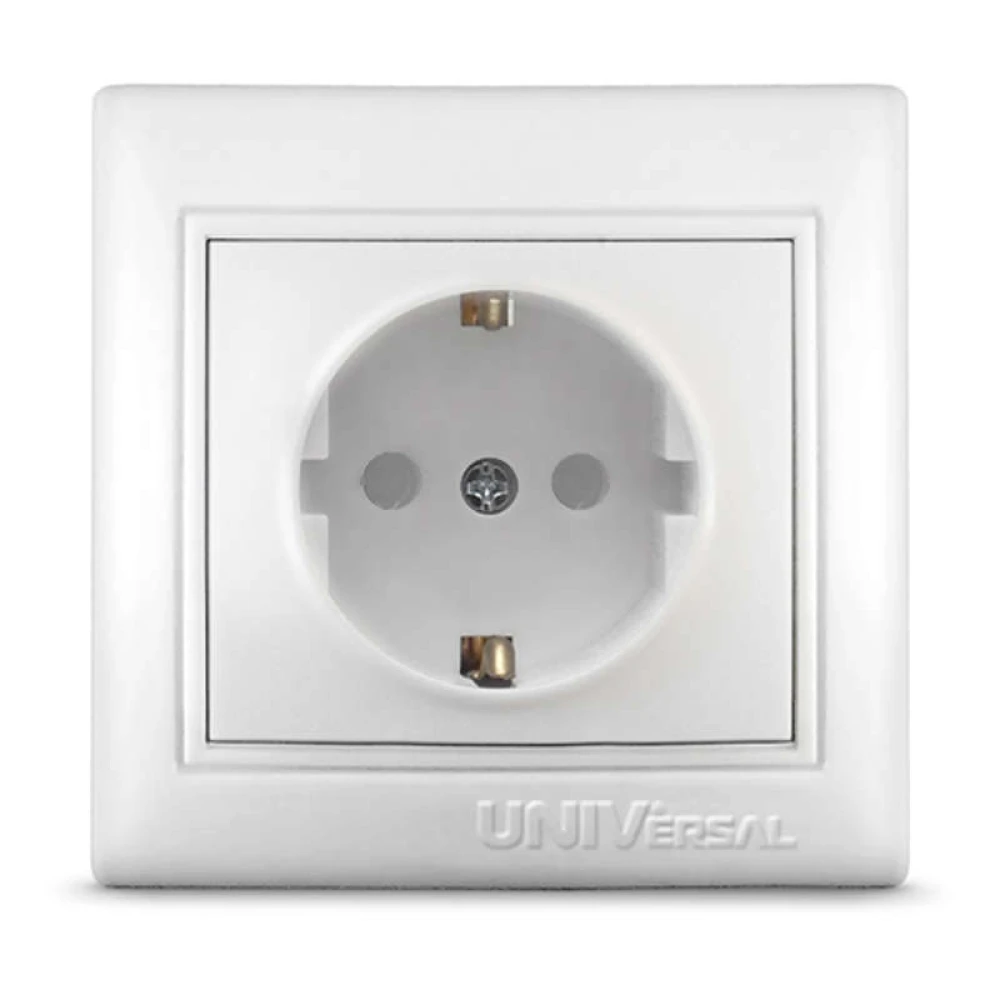 Розетка 1-м СП Севиль 16А IP32 с заземл. защ. шторки бел. UNIVersal С0049