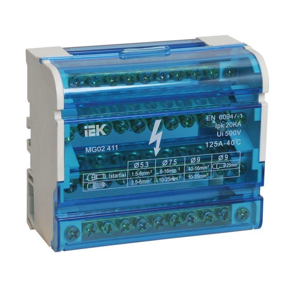 Шина на DIN-рейку в корпусе (кросс-модуль) ШНК 4х11 3L+PEN IEK YND10-4-11-125