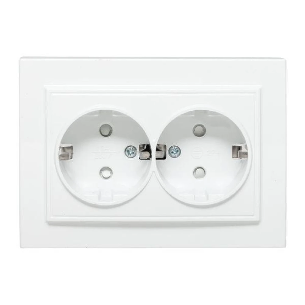 Розетка 2-м СП Минск 16А IP20 с заземл. защ. шторки бел. Basic EKF ERR16-128-100