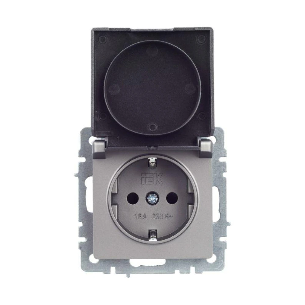 Розетка BRITE РСбш10-3-44-БрС 16А IP44 с заземл. защ. шторки с крышкой механизм сталь IEK BR-R16-16-44-K46