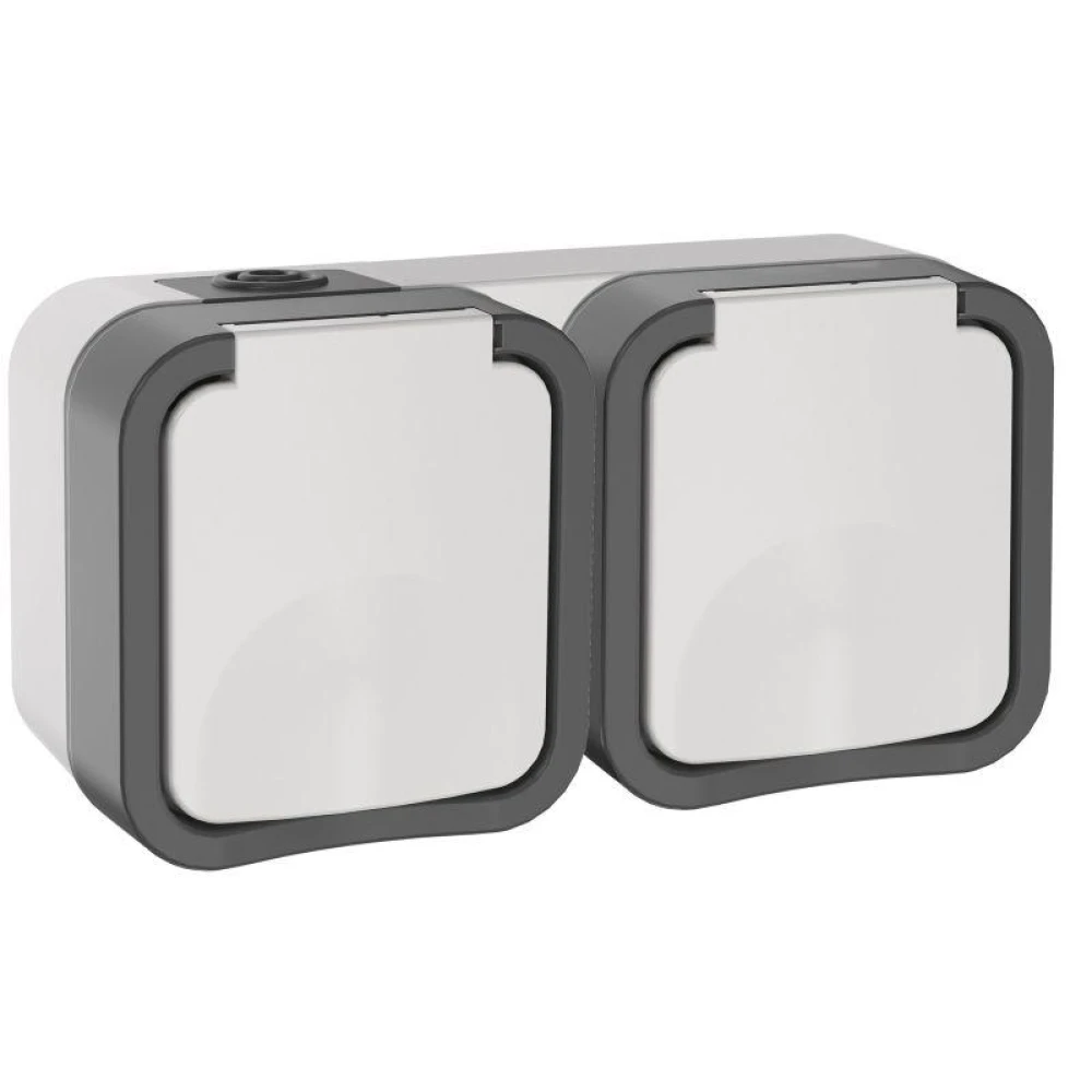 Розетка 2-м ОП TORS 16А IP55 TS222 горизонт. с заземл. с крышкой бел. IEK TS-R26-16-55-G-K41