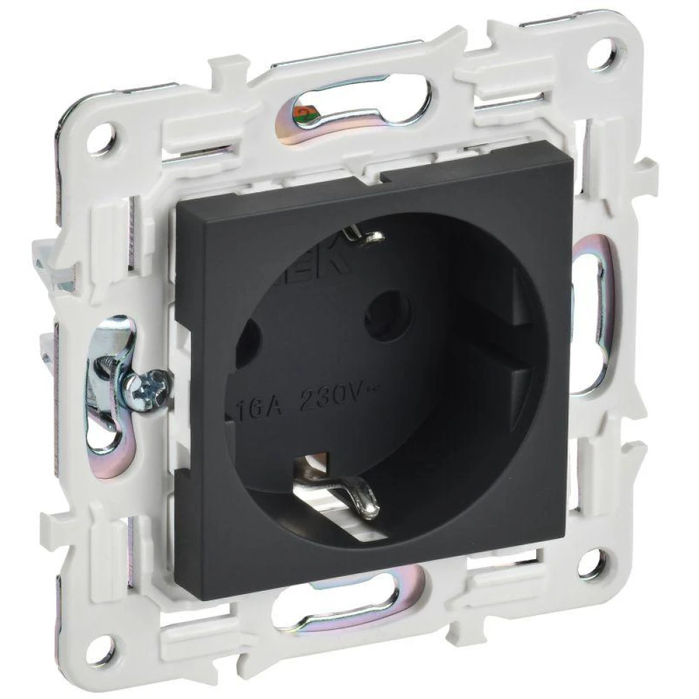 Розетка SKANDY 16А с заземл. защ. шторки SK-R04G графит IEK SK-R14-16-K53