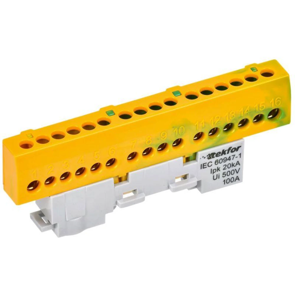 Шина PE "земля" изол. на универс. держ. 6х9-16-ЖЗ TEKFOR IEK TF-NN10-16-KL-K52