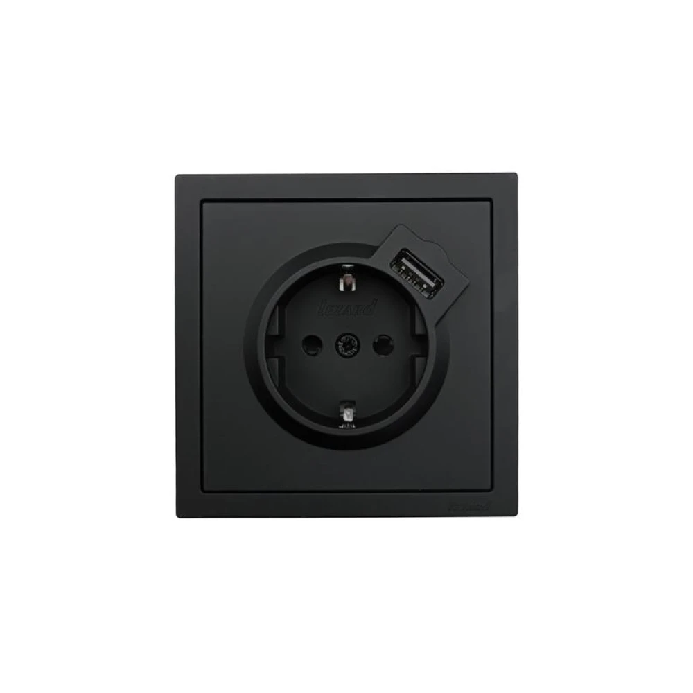 Розетка 1-мест. с/з+USB разъем СП ZIMA IP20 черн. бархат LEZARD 704-4288-181