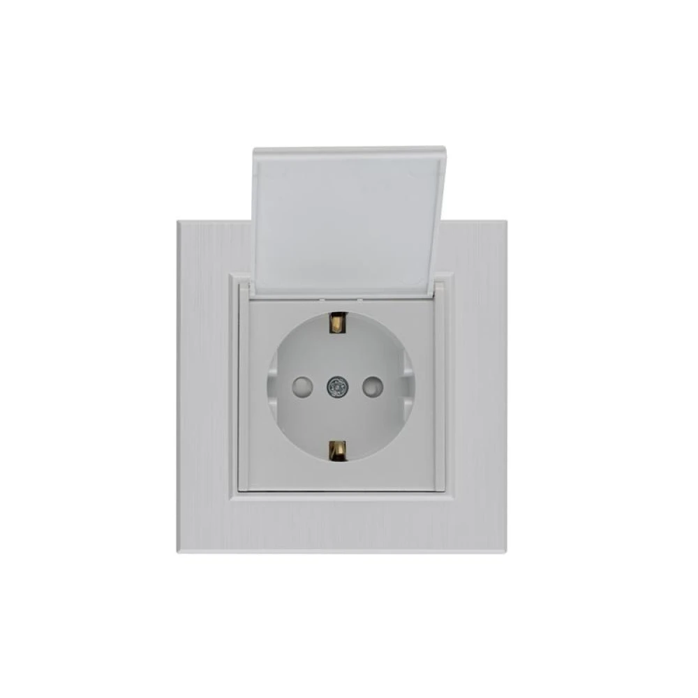 Розетка 1-м с крышкой Karea LINE STAR с заземл. жемчуж. Makel 86100029