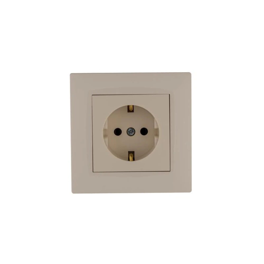 Розетка 1-м Karea RIZZ с заземл. керамика крем Makel 88010008