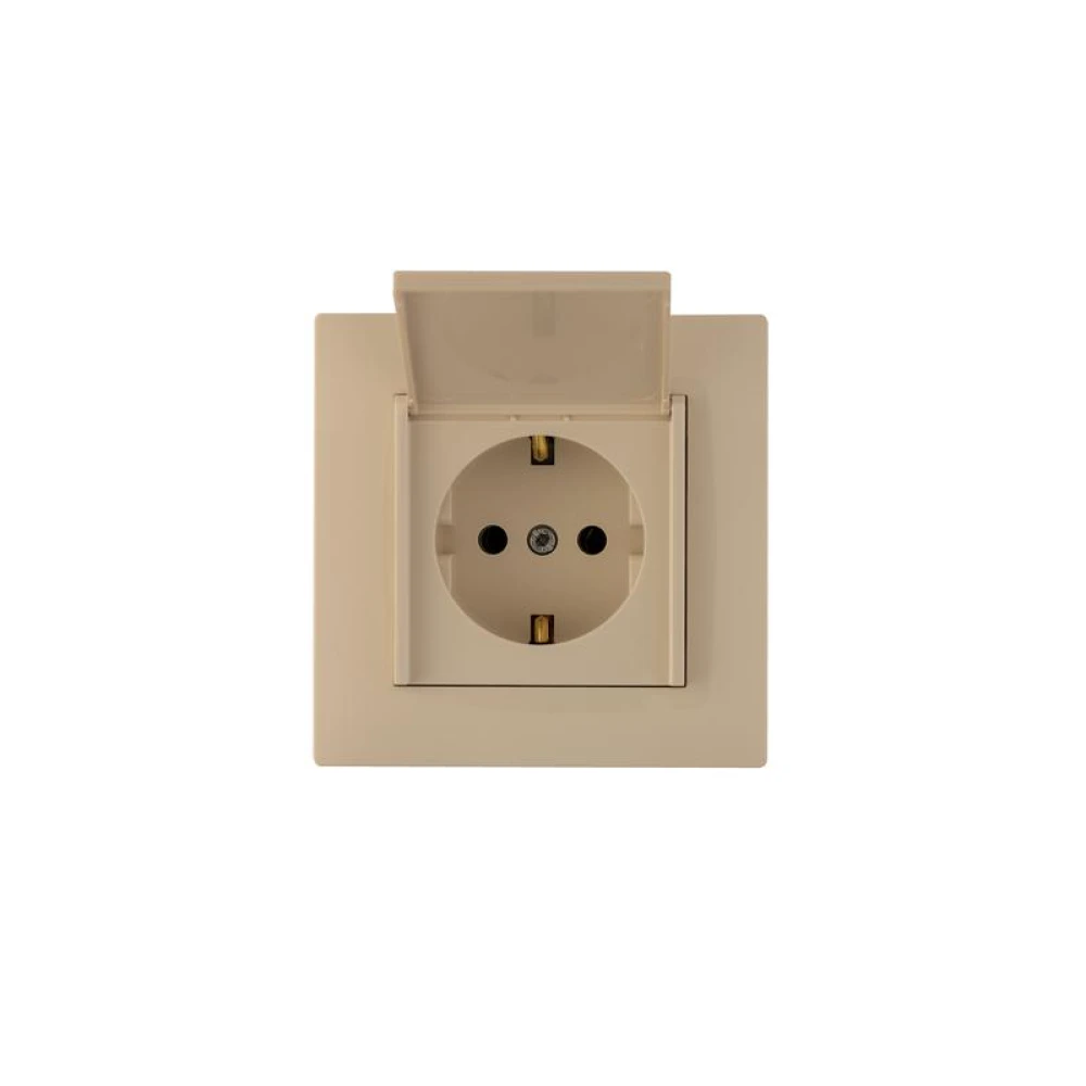 Розетка 1-м с крышкой Karea RIZZ с заземл. крем Makel 88010029