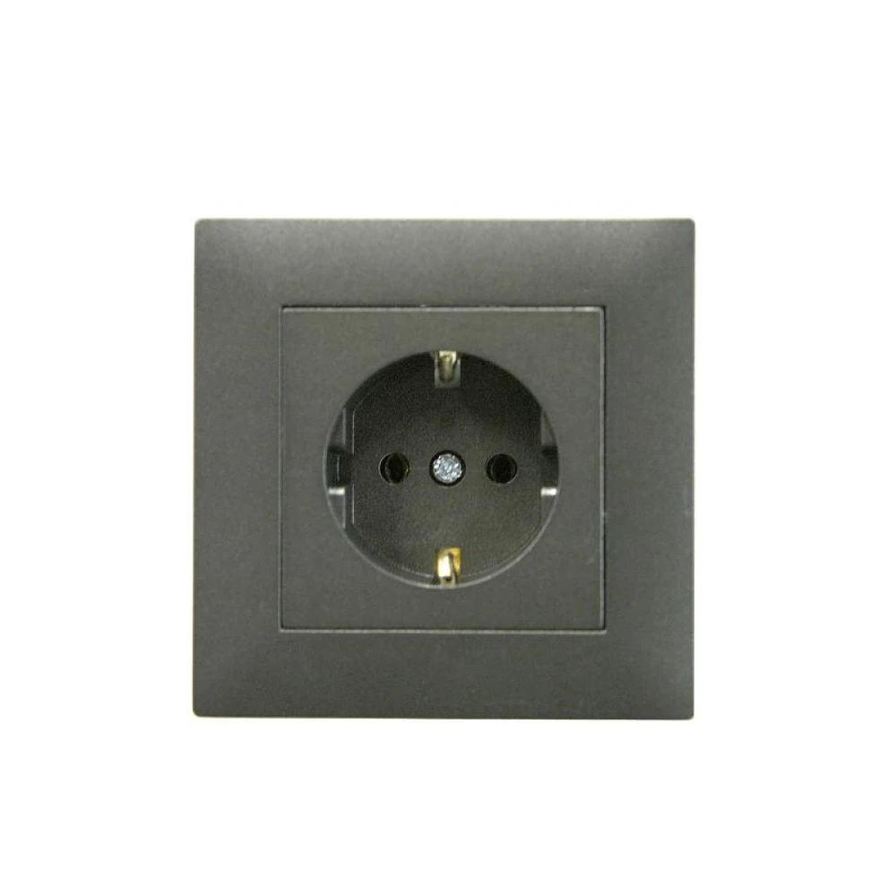 Розетка 1-м Karea RIZZ STAR с заземл. дым. металлик Makel 88050028