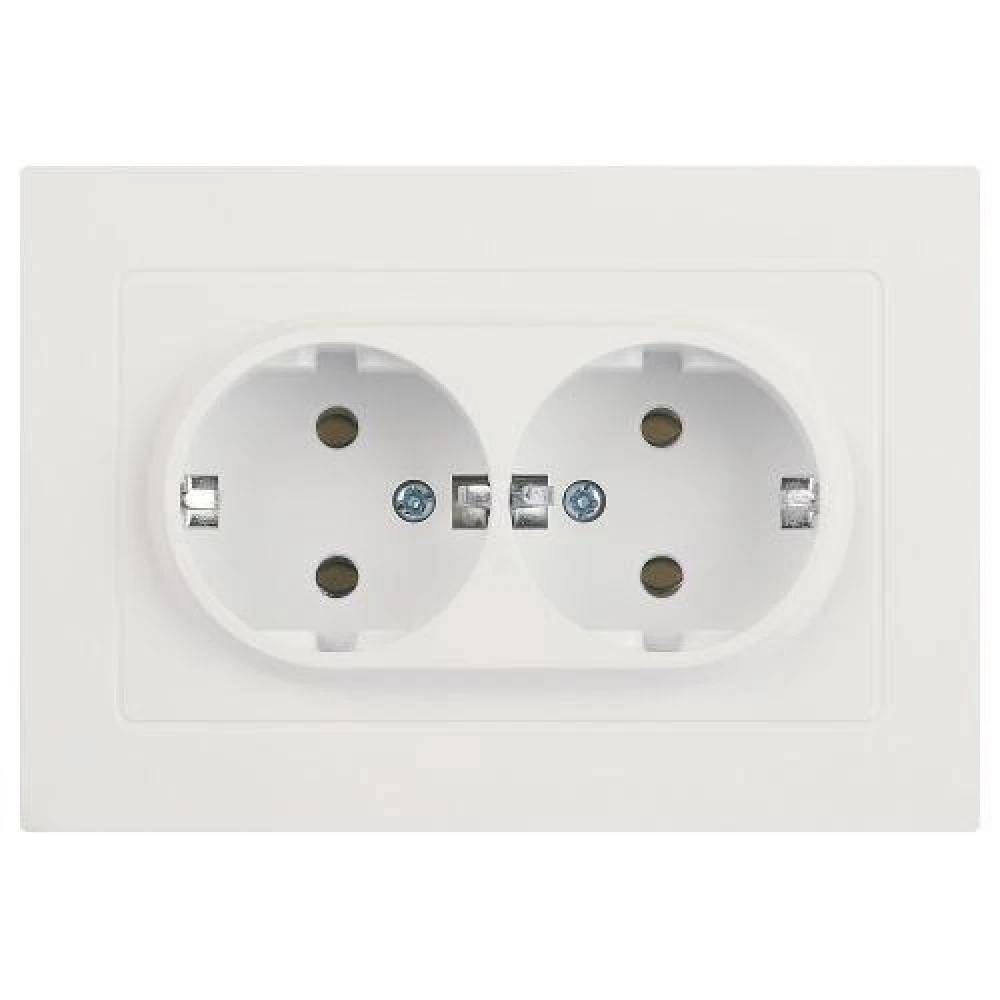Розетка 2-м СП Accent 6-205-01М 16А IP20 250В 2P+E Schuko AL/CU бел. матов. Intro Б0063487