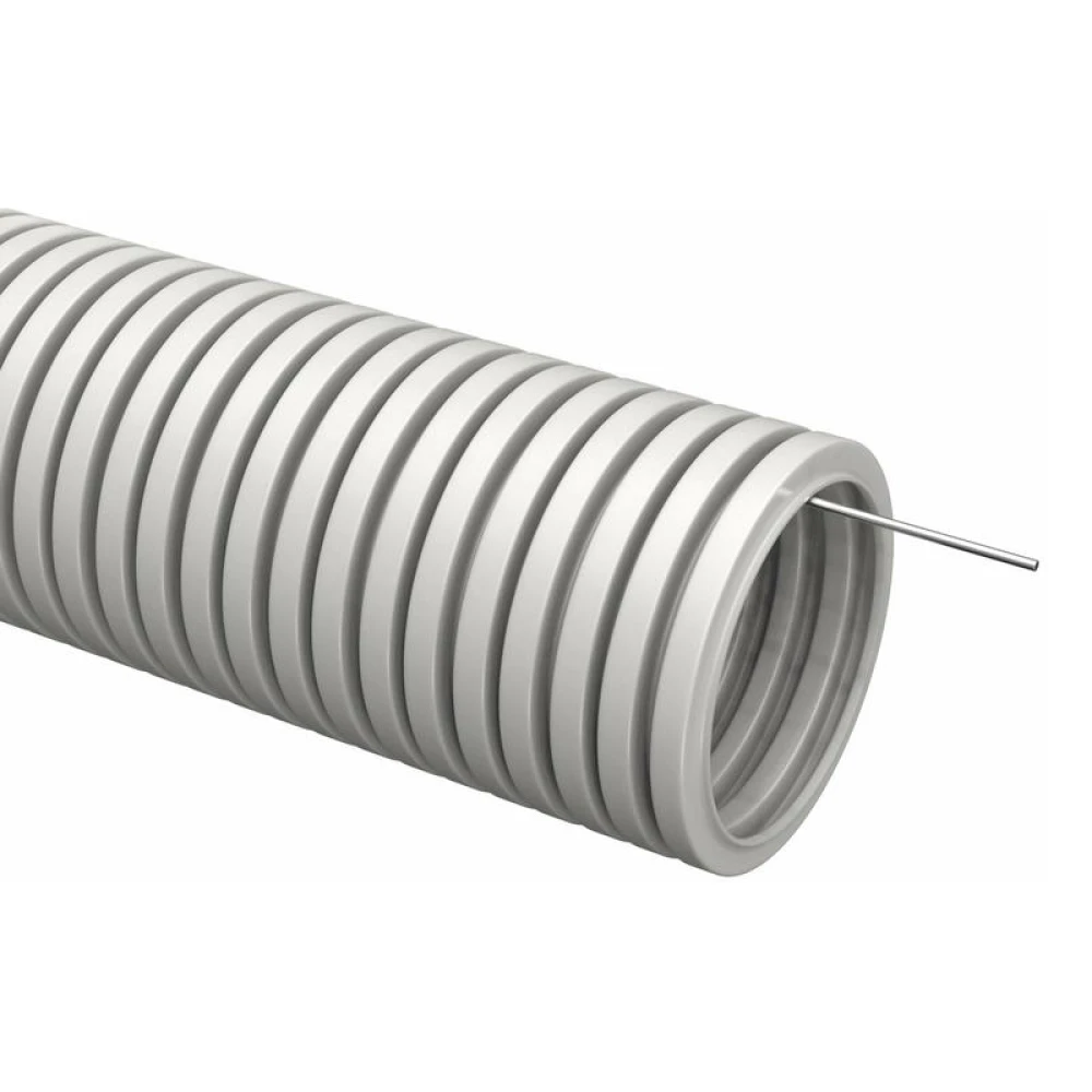 Труба гофрированная ПВХ d16мм с протяжкой сер. (уп.100м) TOKOV ELECTRIC TKE-TG/P-16-C06/100