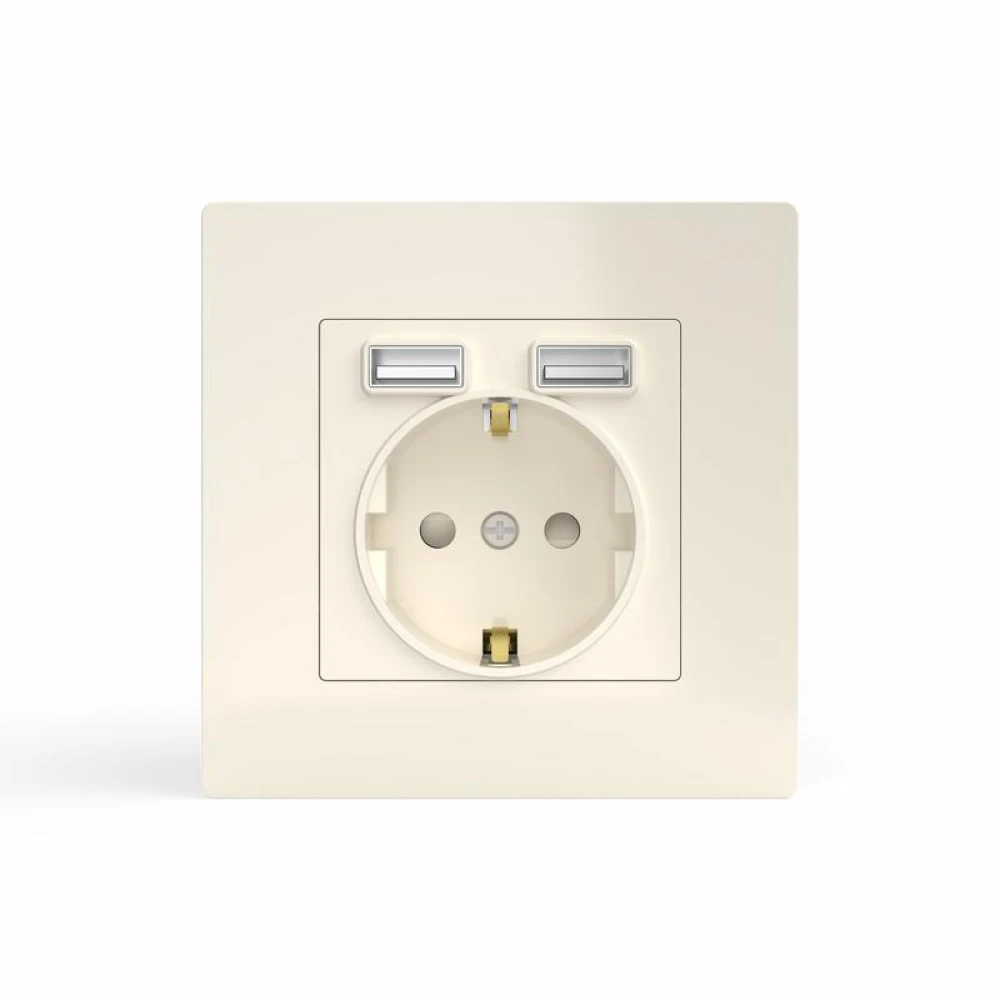 Розетка 1-м СП Pixel с заземл. с 2-мя заряд. устр. USB тип A+A механизм беж. TOKOV ELECTRIC TKE-PX-R1U2A-C02