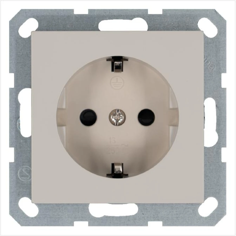 Розетка 1-м Shuko 16А IP20 с заземл. защ. шторки механизм тауп Jasmart G5501T