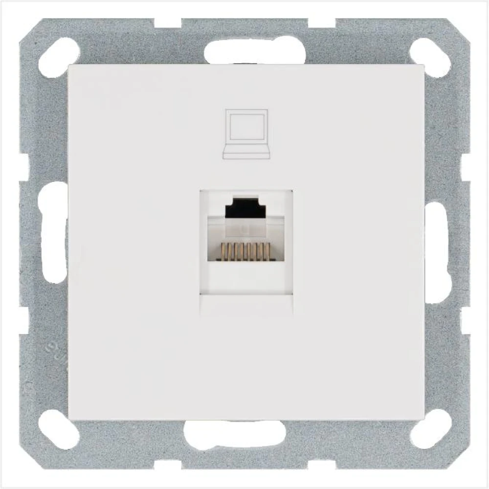 Розетка компьютерная 1-м RJ45 IP20 кат. 5E механизм бел. глянцевый Jasmart G6105W