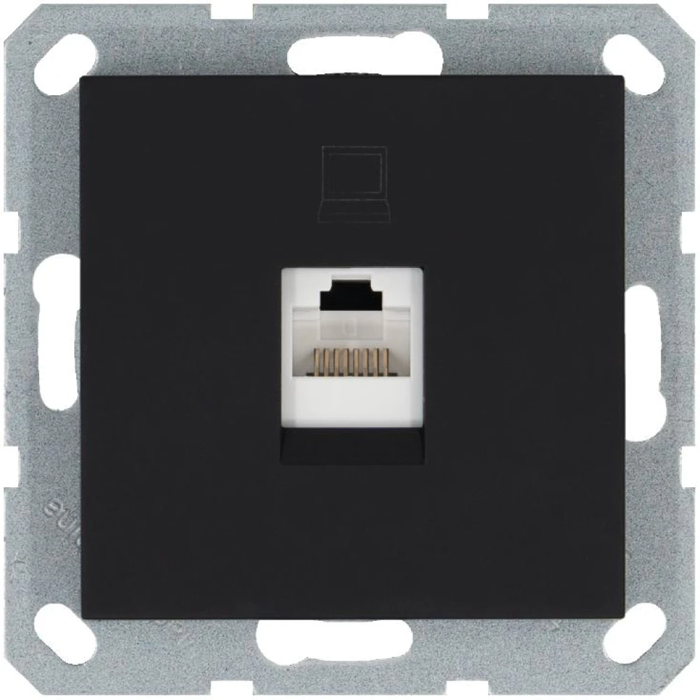 Розетка компьютерная 1-м RJ45 IP20 кат. 5E механизм черн. матов. soft touch Jasmart G6105PB