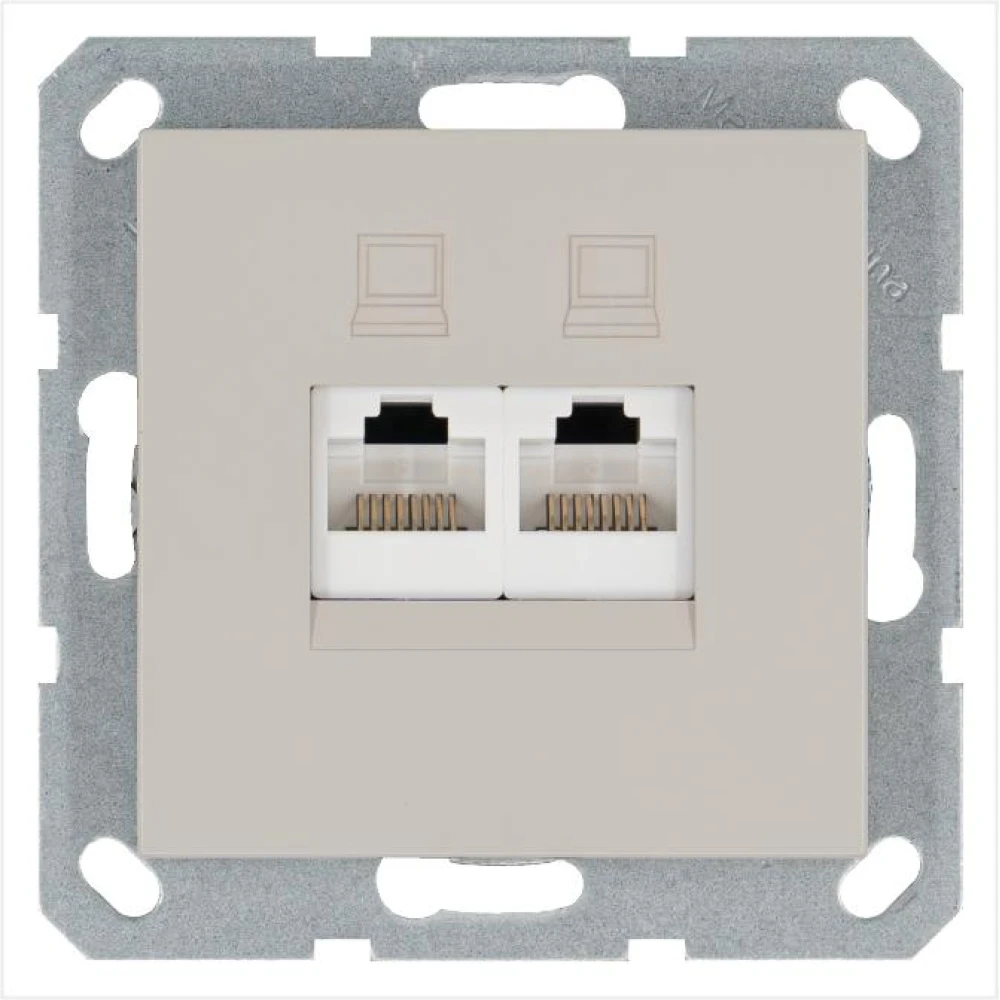 Розетка компьютерная 2-м RJ45 IP20 кат. 5E механизм тауп Jasmart G6106T