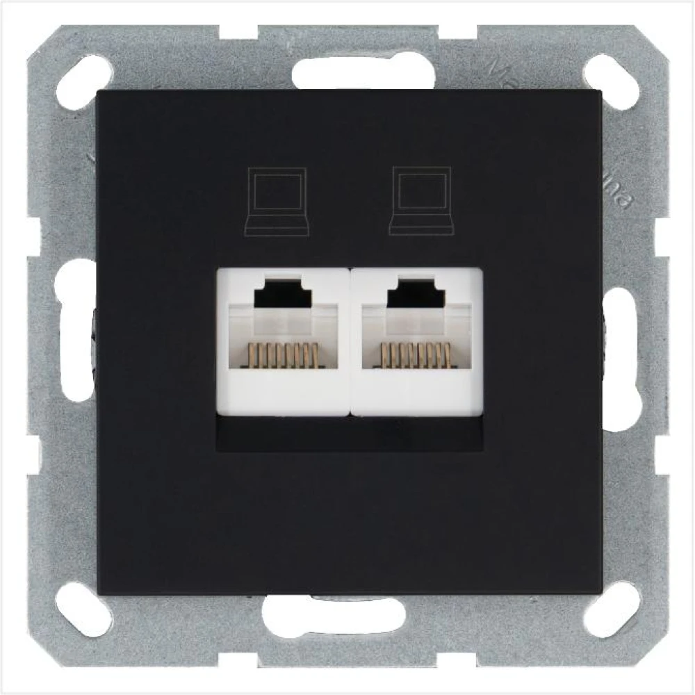 Розетка компьютерная 2-м RJ45 IP20 кат. 5E механизм черн. матов. soft touch Jasmart G6106PB