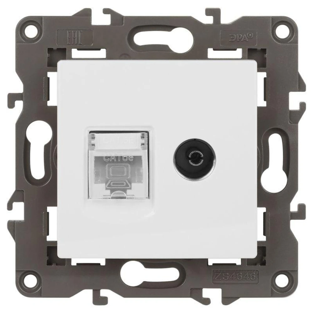 Розетка компьютерная + телевизионная 2-м Elegance 14-3110-01 RJ45 + TV IP20 механизм бел. Эра Б0034314