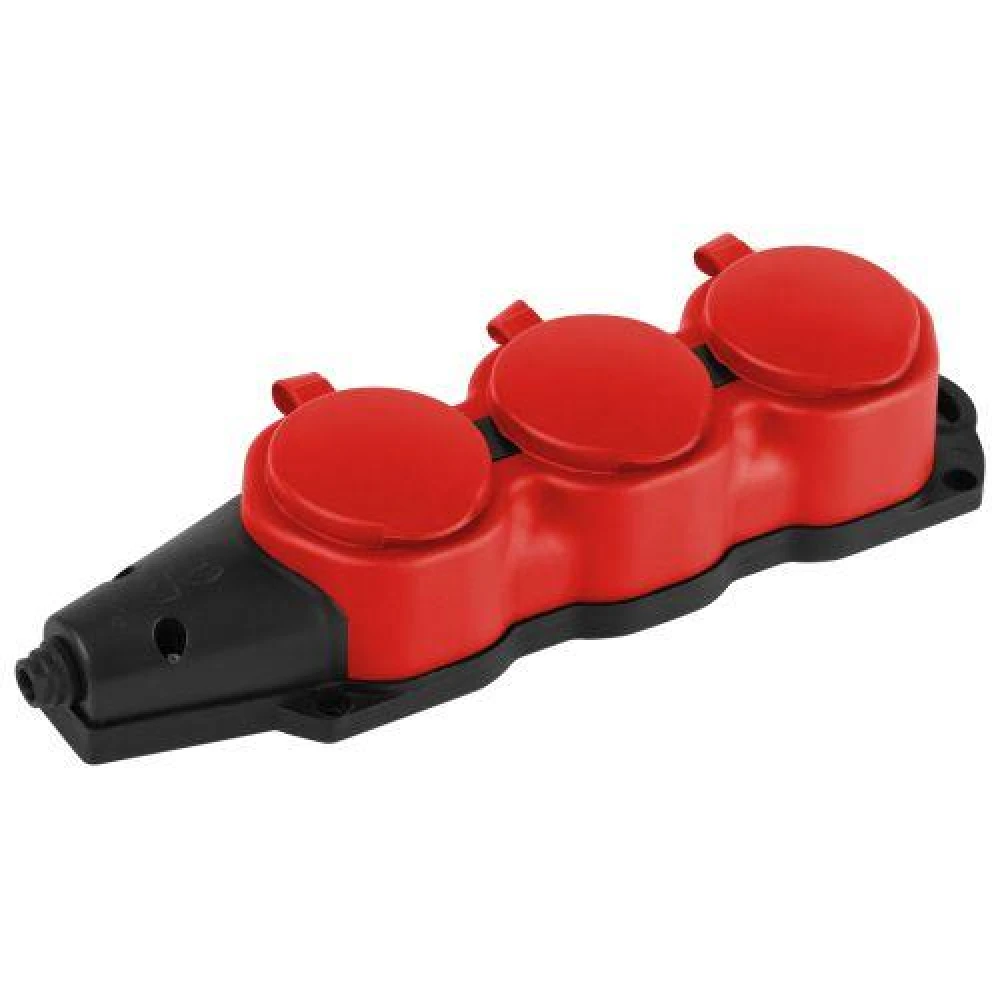 Колодка 3-м с заземл. 16A IP44 KX-3e-RED-IP44 каучук. красн. Эра Б0068393