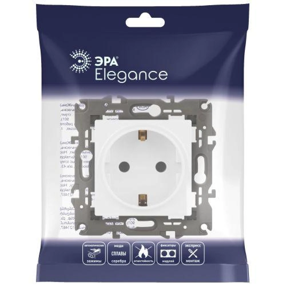 Розетка Elegance 14-2101-01М 16А 250В 2P+E Schuko матов. бел. Эра Б0065800