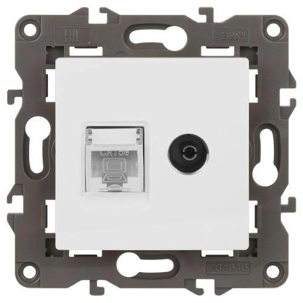 Розетка компьютерная + телевизионная Elegance 14-3110-01М RJ45+TV матов. бел. Эра Б0065767