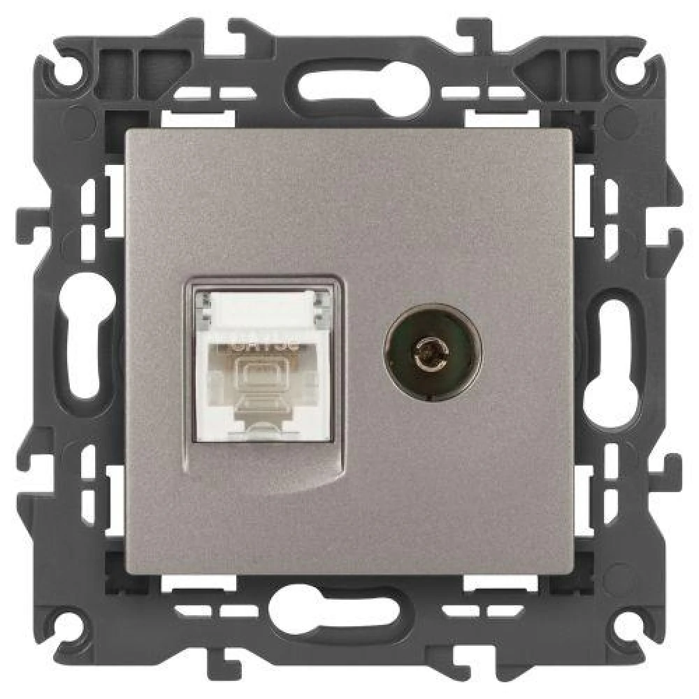 Розетка компьютерная + телевизионная Elegance 14-3110-16 RJ45+TV титан Эра Б0065768