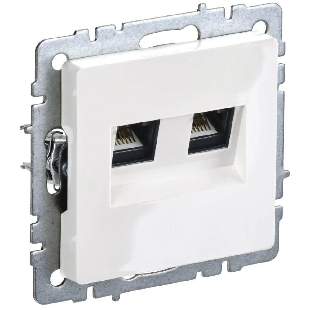 Розетка двойная СП RJ11+RJ45 кат.5E BRITE РК/Т12-БрБ механизм бел. IEK BR-KT20-O-1-K01