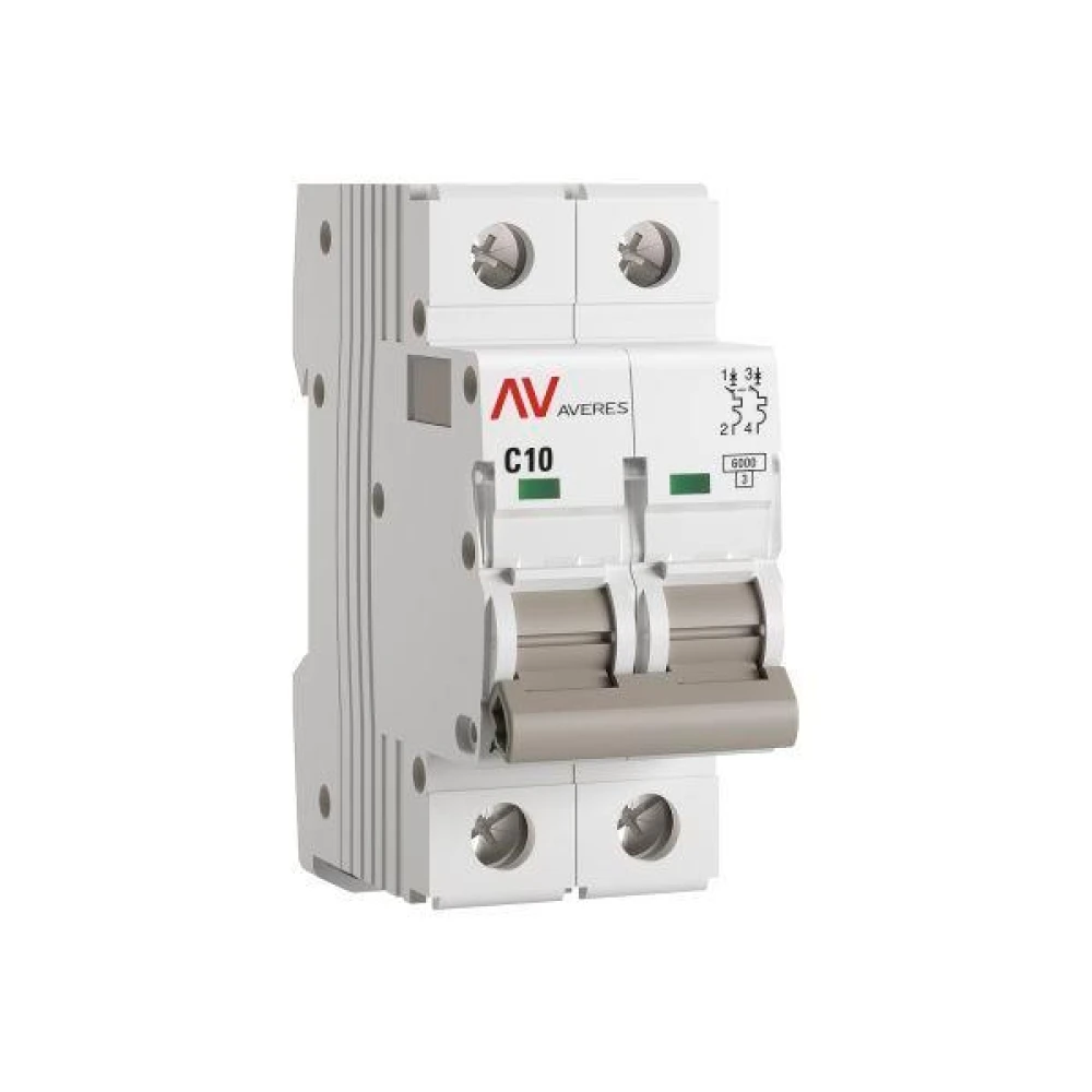 Выключатель автоматический модульный 2п C 10А 6кА AV-6 AVERES EKF mcb6-2-10C-av