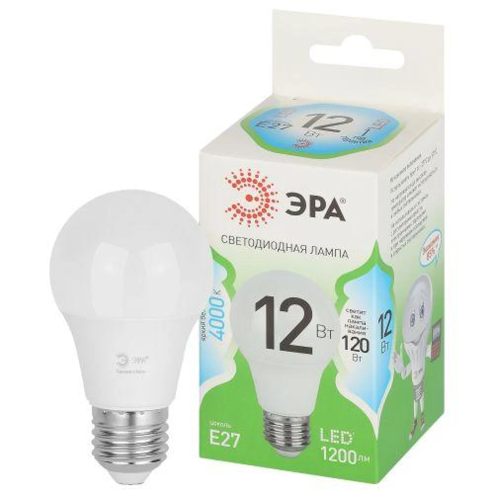 Лампа светодиодная GREEN LINE A60-12W-840-E27 GL 12Вт груша 4000К яркий свет бел. E27 Эра Б0067107