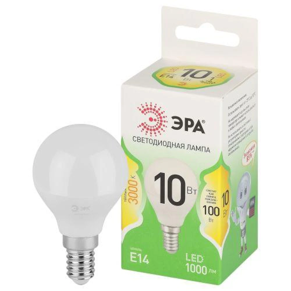 Лампа светодиодная GREEN LINE P45-10W-830-E14 GL 10Вт шар 3000К свет тепл. E14 Эра Б0067065