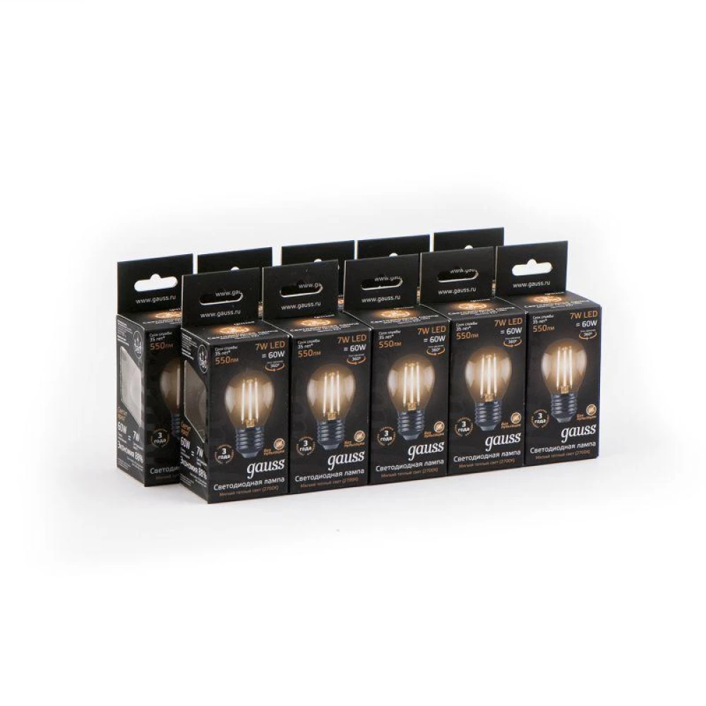 Лампа светодиодная филаментная Black Filament 7Вт P45 шар 2700К тепл. бел. E27 550лм GAUSS 105802107