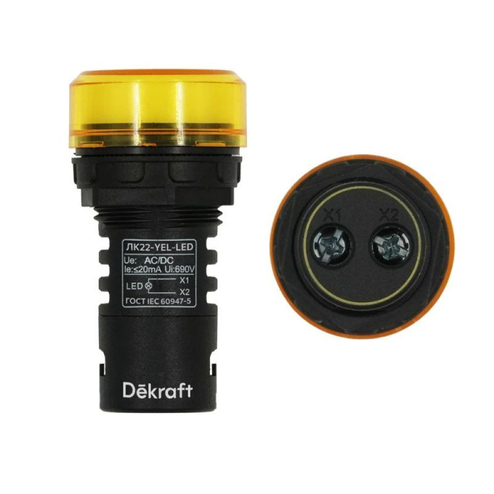 Лампа коммутационная ADDS ЛК-22 d22мм 24В AC/DC желт. LED DEKraft 25067DEK