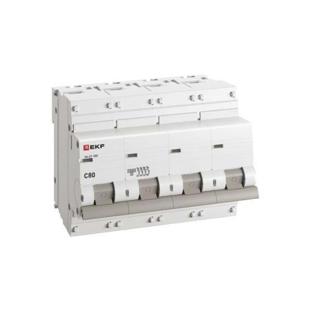 Выключатель автоматический модульный 4п C 80А 10кА ВА 47-100 PROxima EKF mcb47100-4-80C-pro