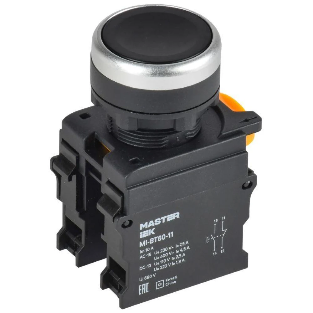 Кнопка d22мм 1НО+1НЗ MASTER черн. IEK MI-BT60-11-3-22-K02