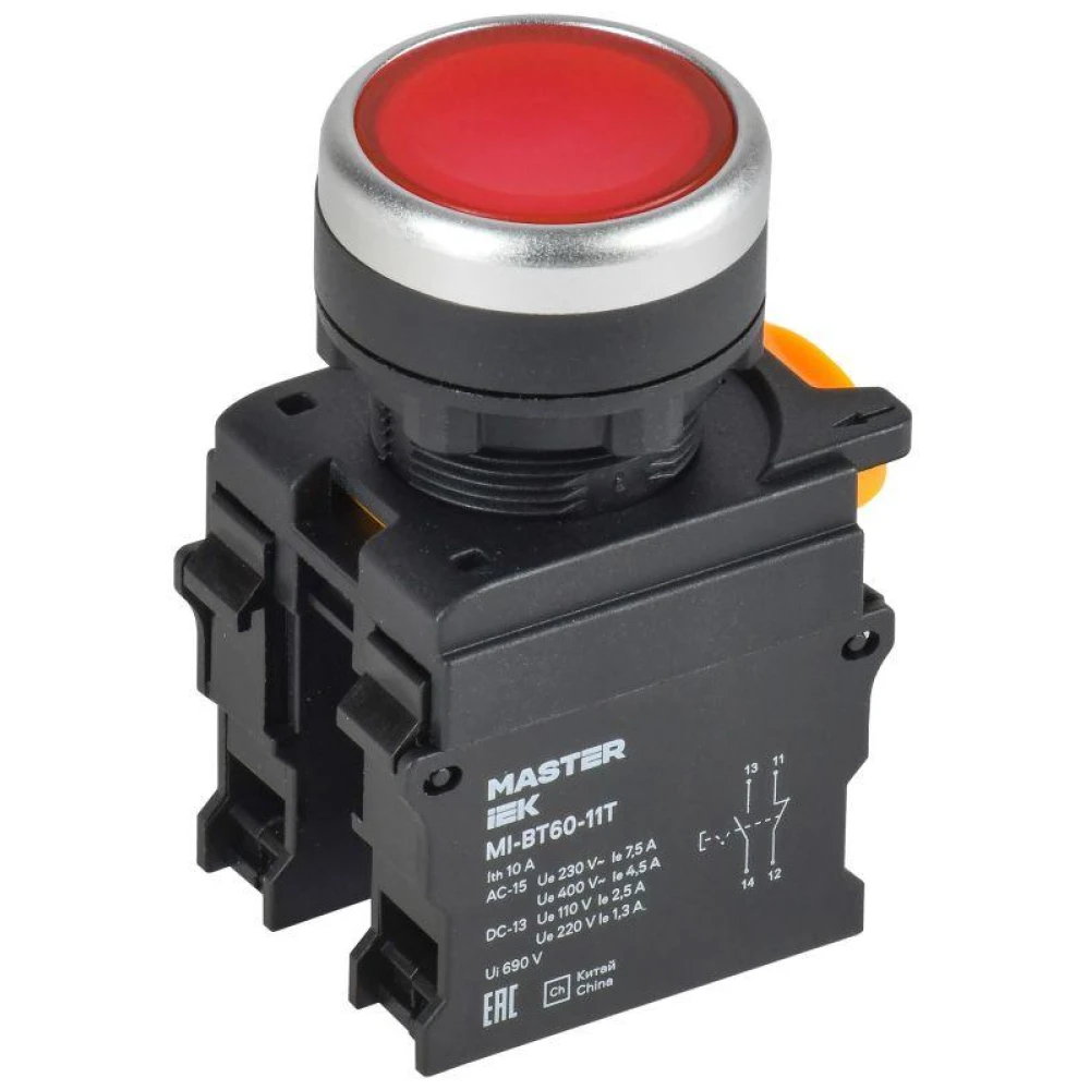 Кнопка d22мм 1НО+1НЗ MASTER с фиксацией красн. IEK MI-BT60-11T-3-21-K04