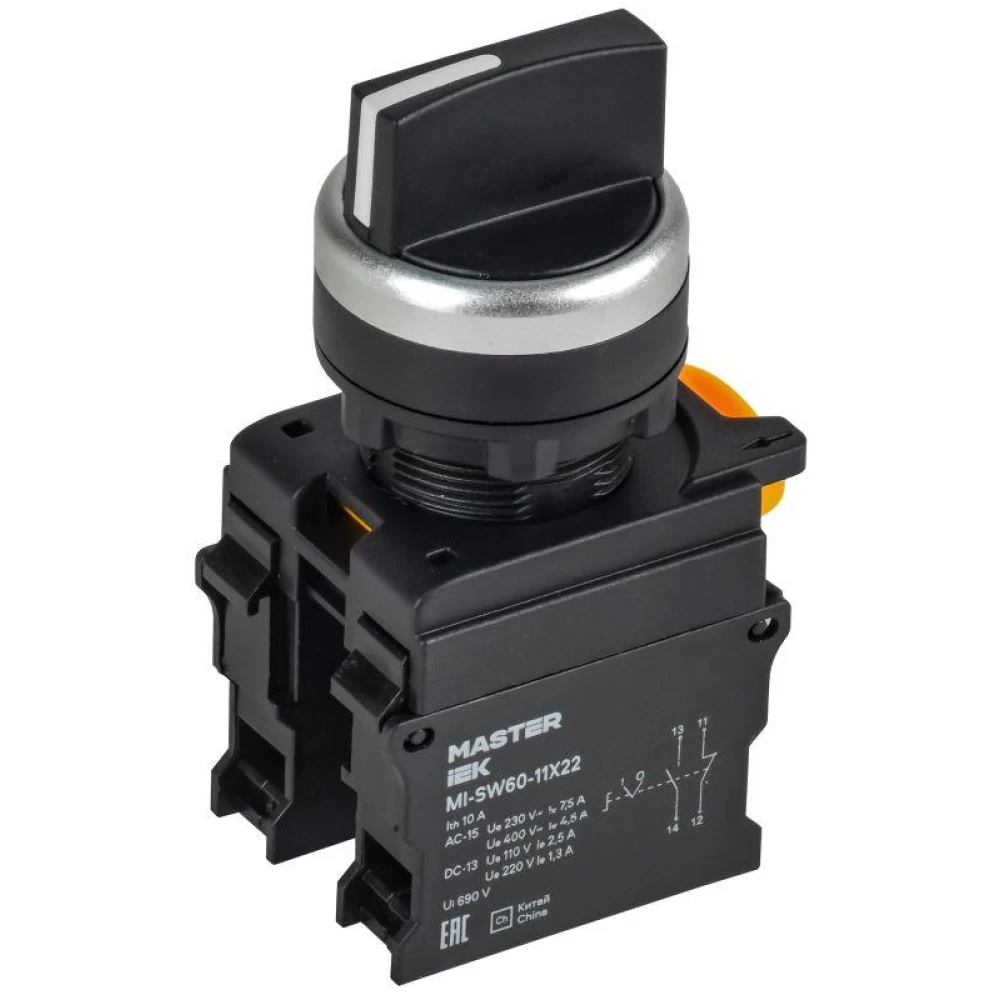 Переключатель 2 полож. 1НО+1НЗ возвратный черн. MASTER IEK MI-SW60-11X22-3-24-2-K02