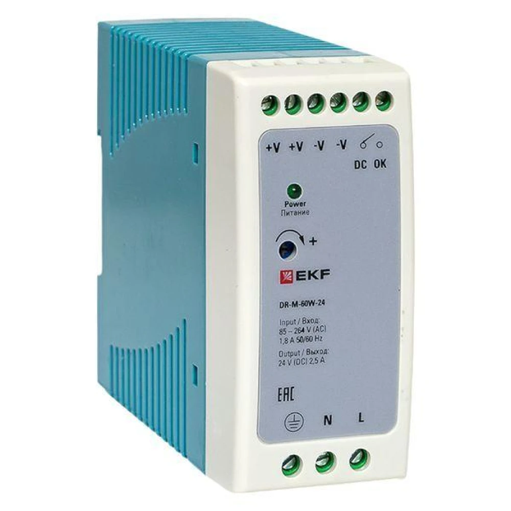 Блок питания на DIN-рейку 60Вт 220В AC/24В DC постоянного тока EKF DR-M-60W-24