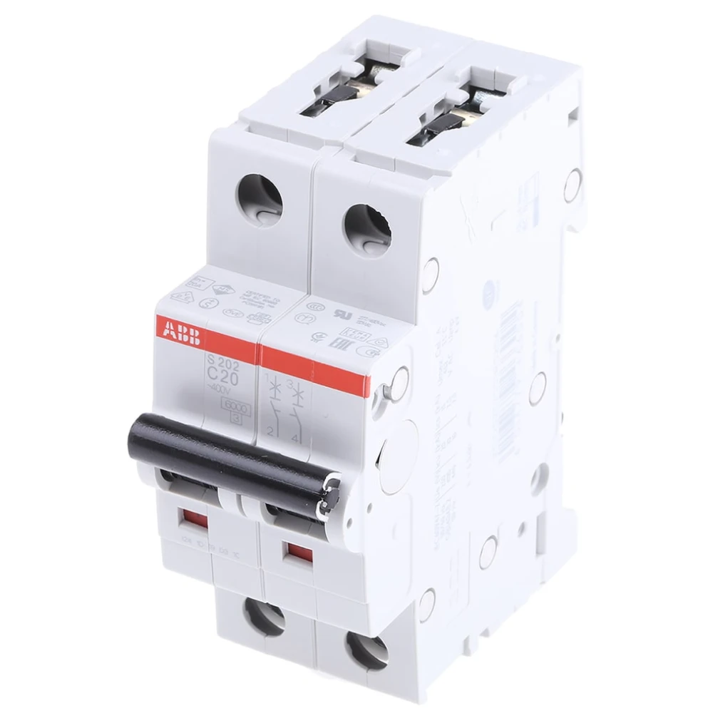 Автоматический выключатель ABB S202-C20, 2P, 20А, 6кА, хар-ка C, 2CDS252001R0204