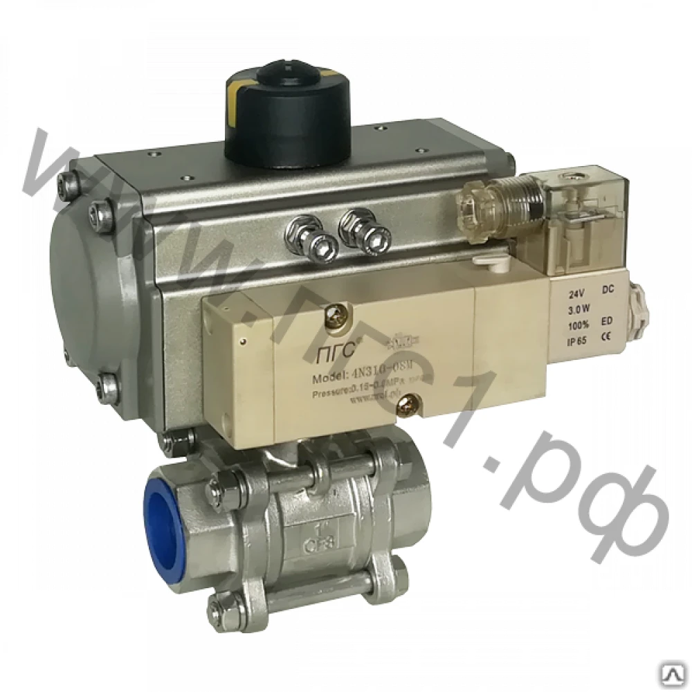 Кран шаровой ШК-ПГС350304-PBST083D 2" полнопроходной трехсоставной с площадкой ISO5211 нерж. сталь 304 с Пневмоприводом