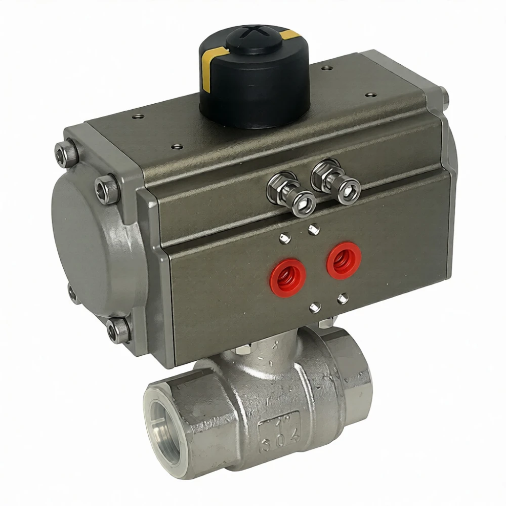 Кран шаровой нержавеющий ШК-ПГС215304-PBST040D 1/2" Ду15 двухсоставной из нержавеющей стали с пневмоприводом