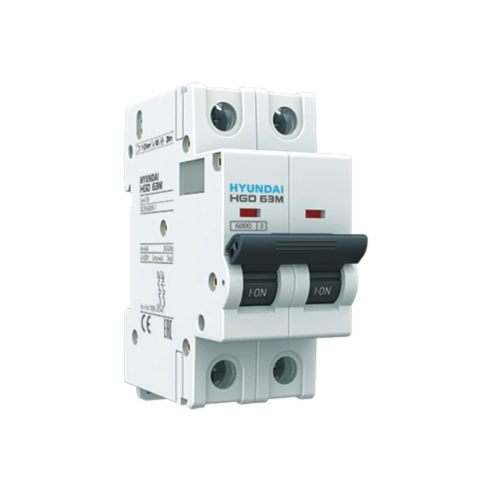 Автоматический выключатель HGD63U2PMCS0000C00010,2полюс.,10А ток к.з.,15kA,характеристика С-13.04.001179, для защиты цепей от КЗ и перегрузки