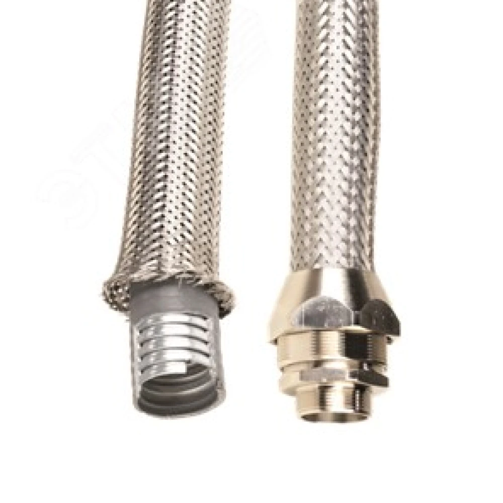 Металлорукав ВТ15мм в гладкой изоляции и оплетке из из нерж. стали d-15.5мм, для защиты кабеля и проводов 607ETX016