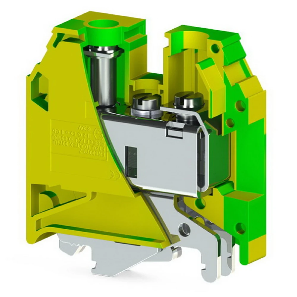 Клеммник на Din-рейку (MR32/MR35), 35мм.кв.ж/зел,AVK35T RD, для подключения проводников 334210