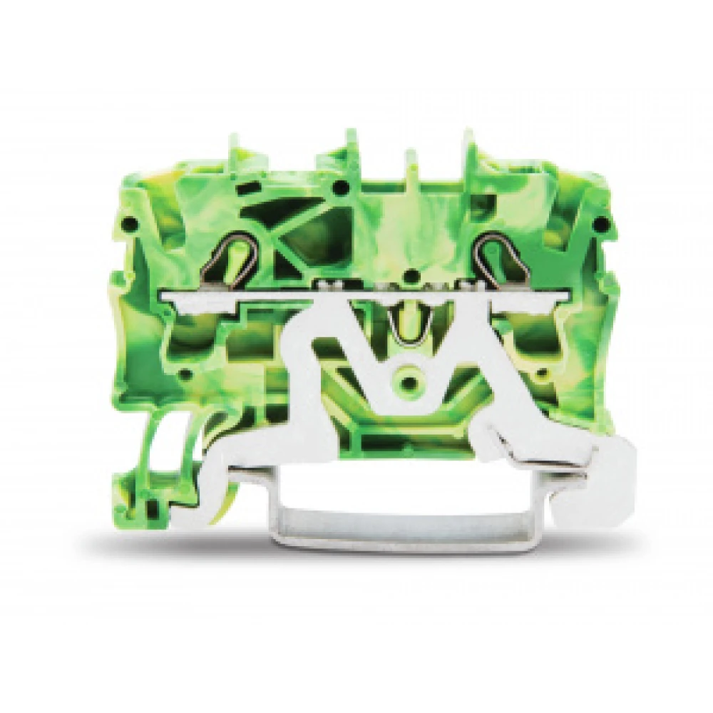 Проходная клемма 2-проводная с заземлением, желто-зеленая, для подключения проводников 2002-1207