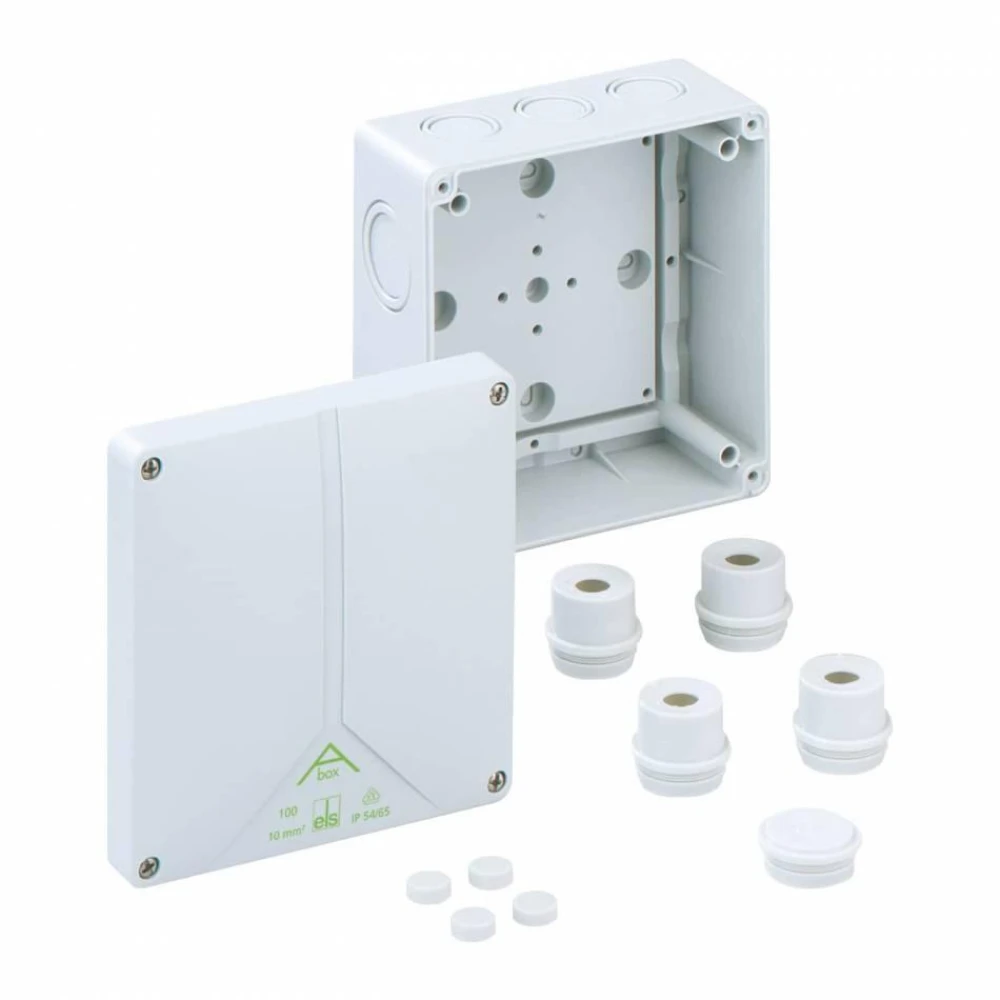 Коробка ABOX-100 пластиковая без клеммников 140×140×79, для подключения проводников, для прокладки кабеля и проводов 81091001