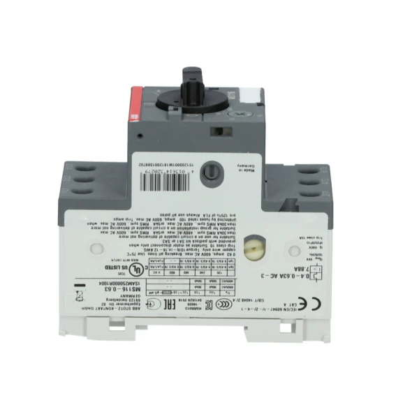 Автомат защиты двигателя (мотор-автомат) ABB MS116-0.63, 3P, 0.4–0.63 А, 50 кА, 690 В, винтовые клеммы, арт. 1SAM250000R1004