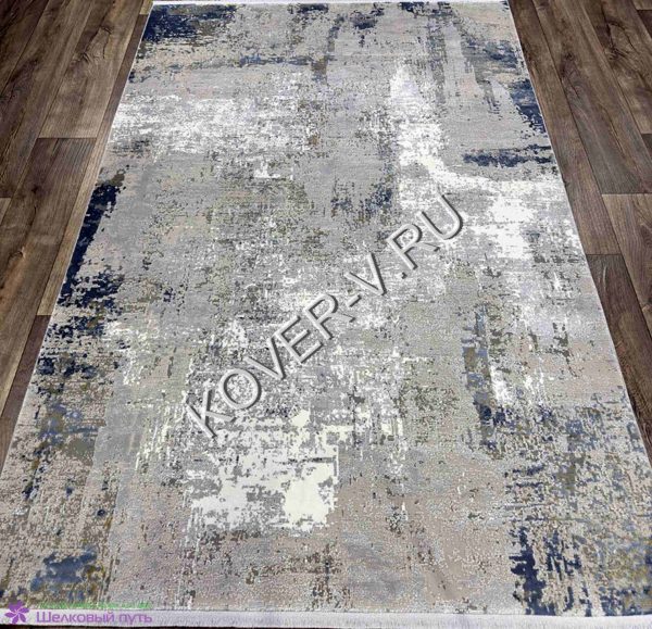 Купить турецкий ковер VALENCIA_6395C CREAM_BLUE из хлопка и тенселя с абстрактным рисунком со склада с доставкой по городам РФ