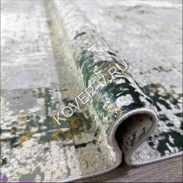 Купить турецкий ковер VALENCIA_6395C CREAM-GREEN из хлопка и тенселя с абстрактным рисунком со склада в Волгограде