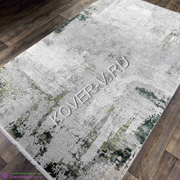 Купить турецкий ковер VALENCIA_6395C CREAM-GREEN из хлопка и тенселя с абстрактным рисунком по низкой цене
