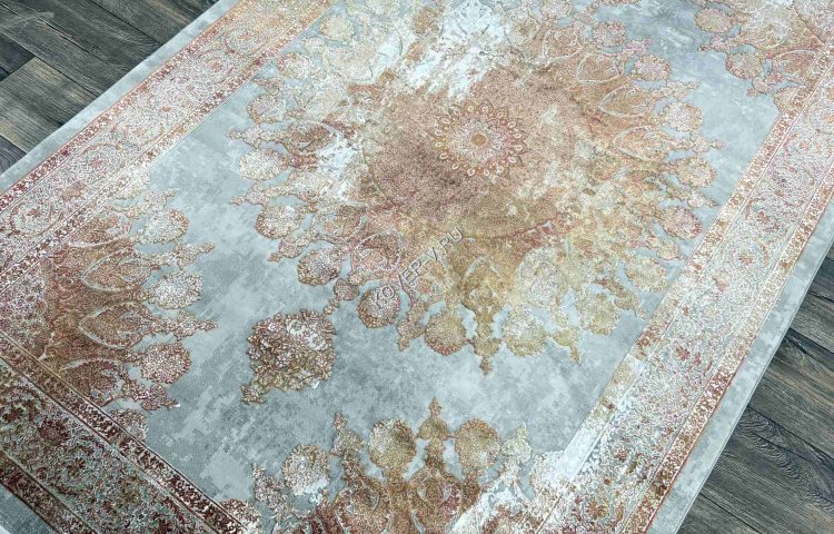Купить прямоугольный турецкий ковер VALENCIA 8098A CREAM-TERRA из хлопка и тенселя с абстрактным рисунком со склада с доставкой по городам РФ