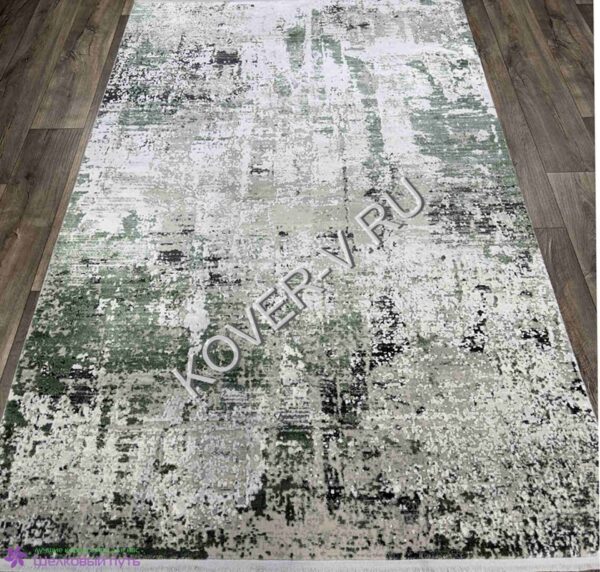 Купить турецкий ковер VALENCIA 8526A CREAM-GREEN из хлопка и тенселя с абстрактным рисунком со склада с доставкой по городам РФ
